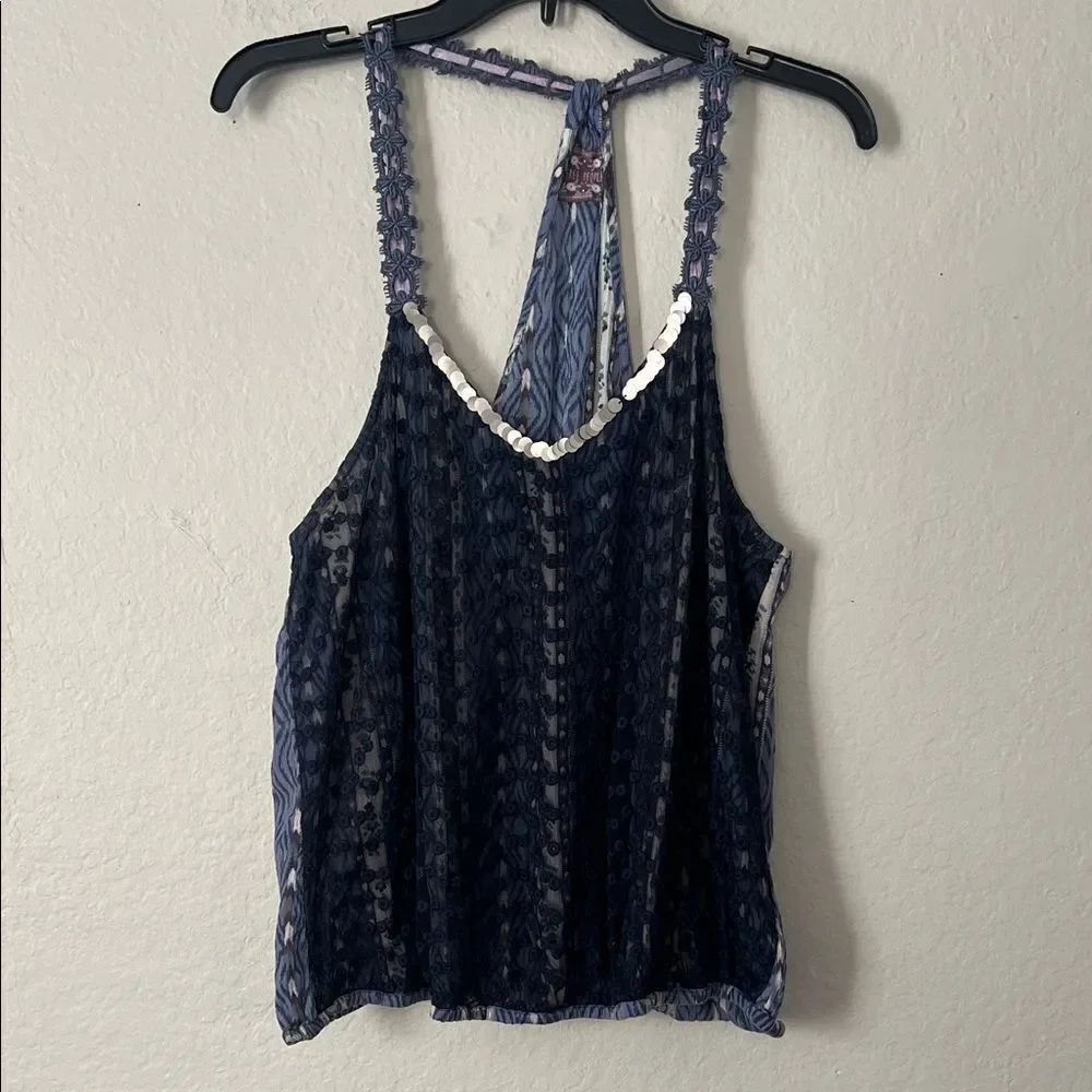 Like New! Free People Elegant Black and Purple Cami Top in Size L